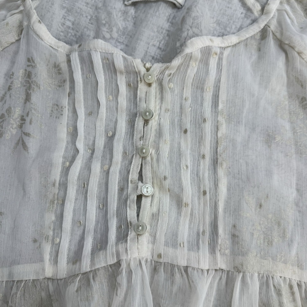 Abercrombie & Fitch‎ Babydoll Tiered Sheer Pintuck Blouse Cream Coquette Size S - Picture 12 of 14